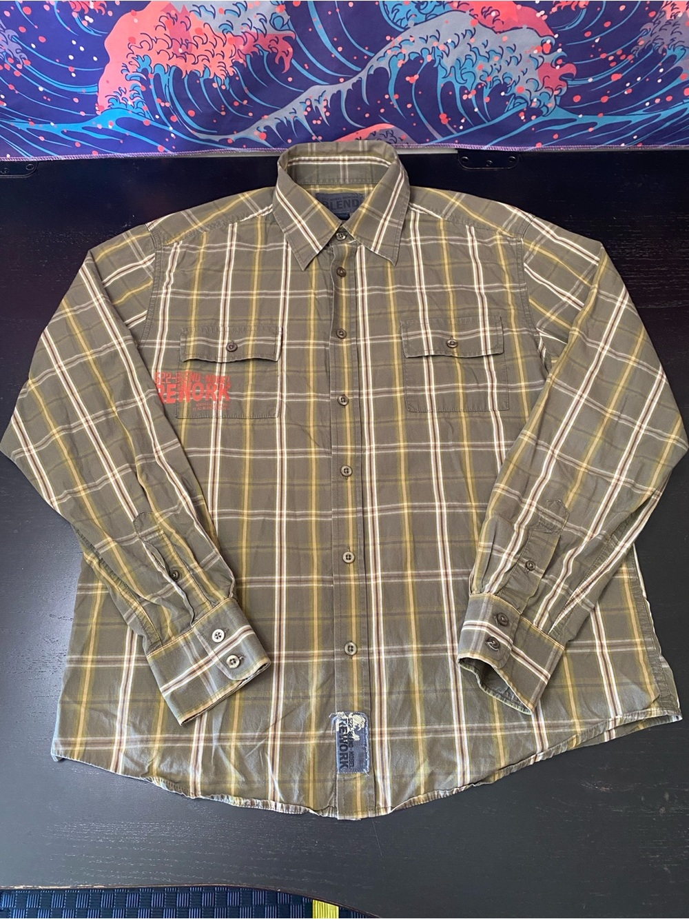 Men's Olive & Yellow Plaid Button-Down Shirt